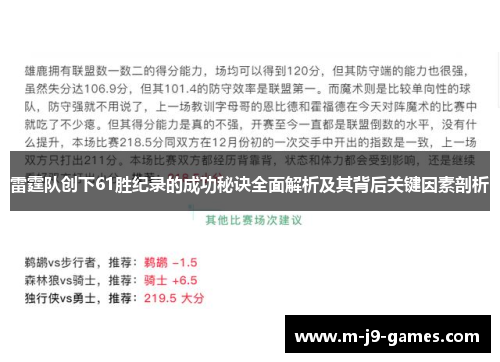 雷霆队创下61胜纪录的成功秘诀全面解析及其背后关键因素剖析
